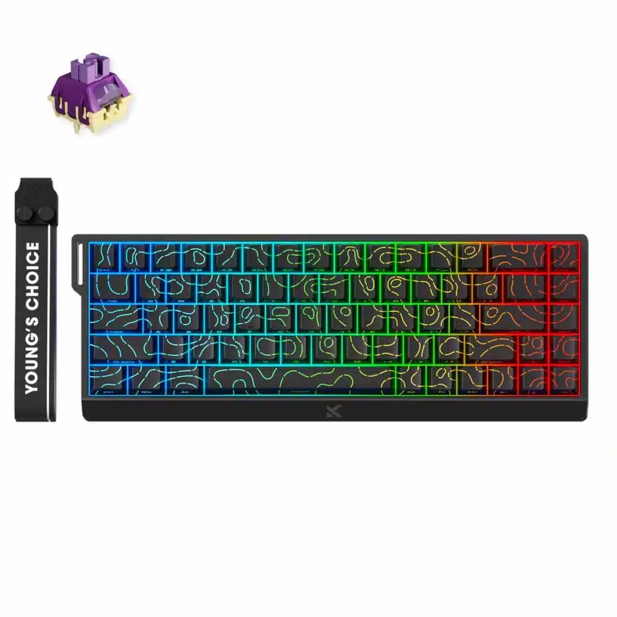 Melns topogrāfiskais spēļu komplekts - MCHOSE Ace 68 Hall Effect + „LIT Mousepad” Black Topographic - Image 2