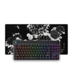 Melns spēļu komplekts - MCHOSE Mix 87 Hall Effect + „LIT Mousepad” Chrysanthemums and Bee, by Hokusai