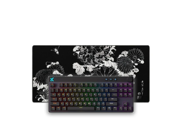 Melns spēļu komplekts - MCHOSE Mix 87 Hall Effect + „LIT Mousepad” Chrysanthemums and Bee, by Hokusai