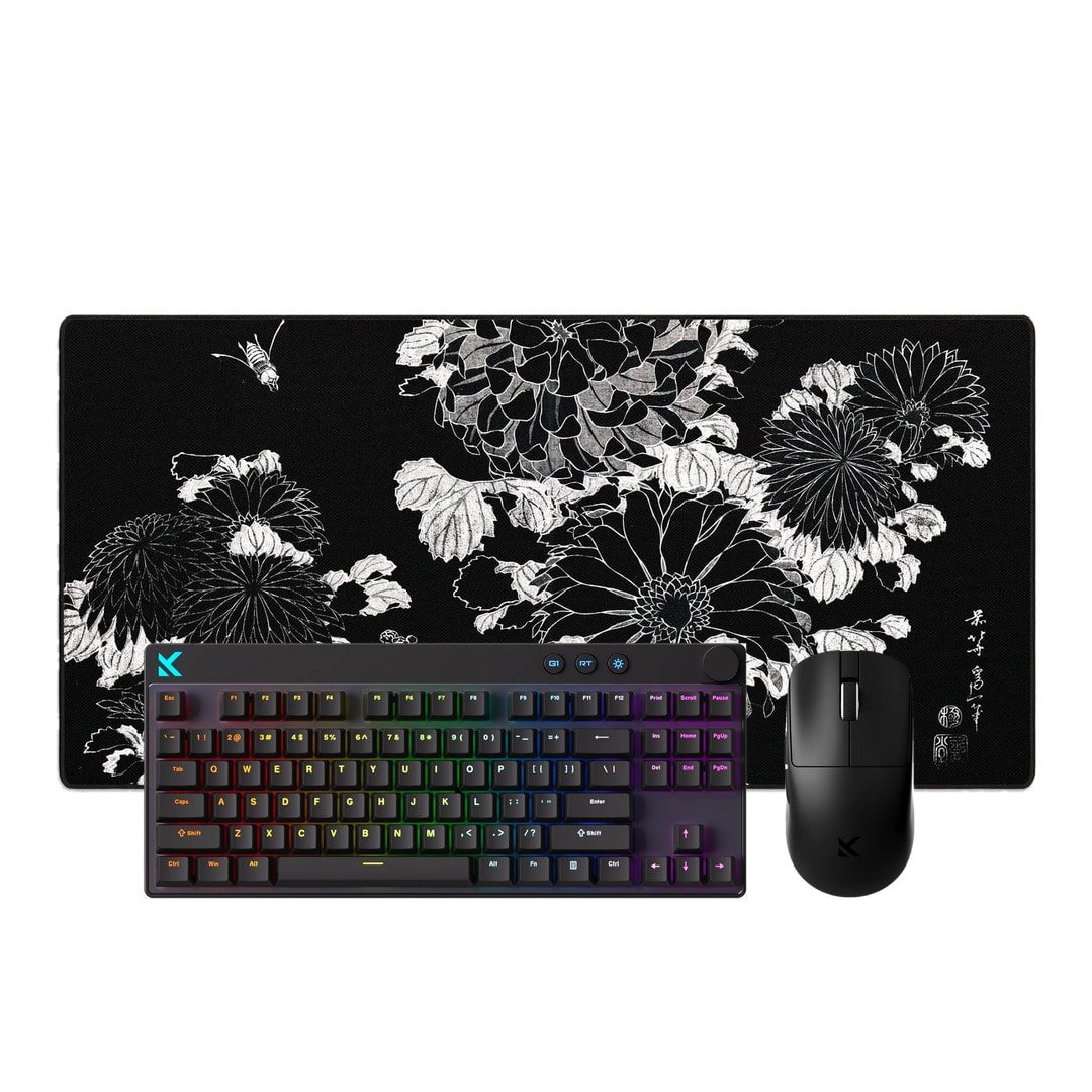 melns spēļu komplekts - mchose mix hall effect + mchose l ultra+ + lit mousepad chrysanthemums and bee by hokusai Melns spēļu komplekts - MCHOSE Mix 87 Hall Effect + MCHOSE L7 Ultra+ + „LIT Mousepad” Chrysanthemums and Bee, by Hokusai - Image 1