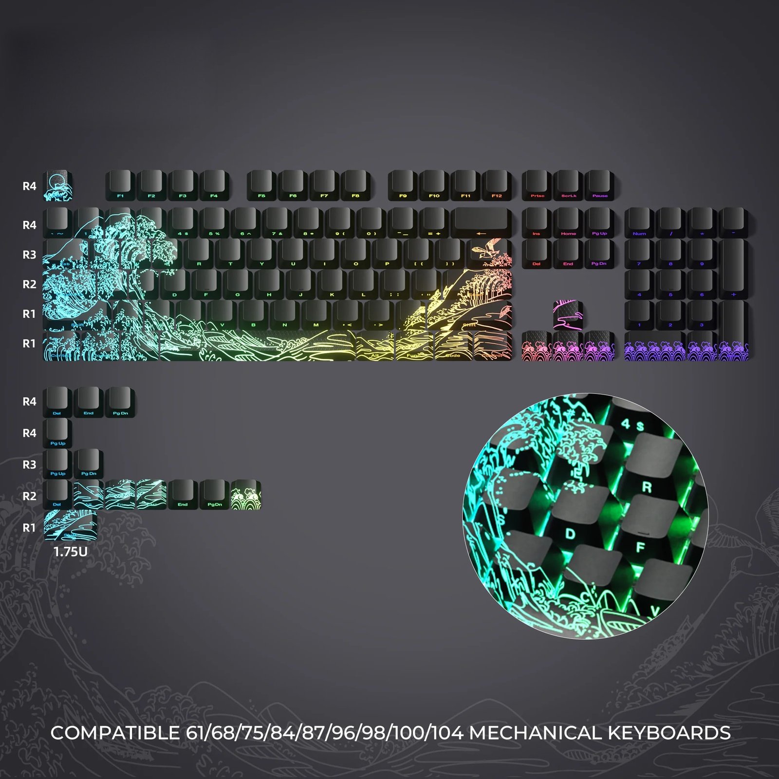 klaviatūras-keycapsi-hzgamer-great-wave-melni-nologo Кейкапы для клавиатуры HZGAMER Great Wave (чёрные) — изображение 1