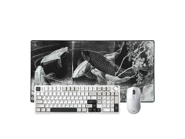 Серый игровой комплект — Aula F99 PRO + AULA SC580X + «LIT Mousepad» Carp with Wisteria, by Yoshitoshi (Тёмный)
