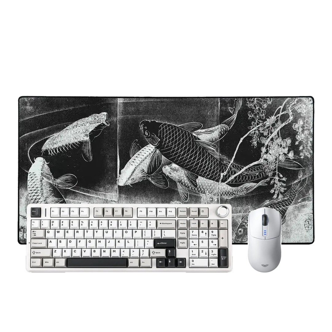 pelēks-spēļu-komplekts-aula-f-pro-aula-scx-lit-mousepad-strata-liquid-- Серый игровой комплект — Aula F99 PRO + AULA SC580X + «LIT Mousepad» Carp with Wisteria, by Yoshitoshi (Тёмный) — изображение 1